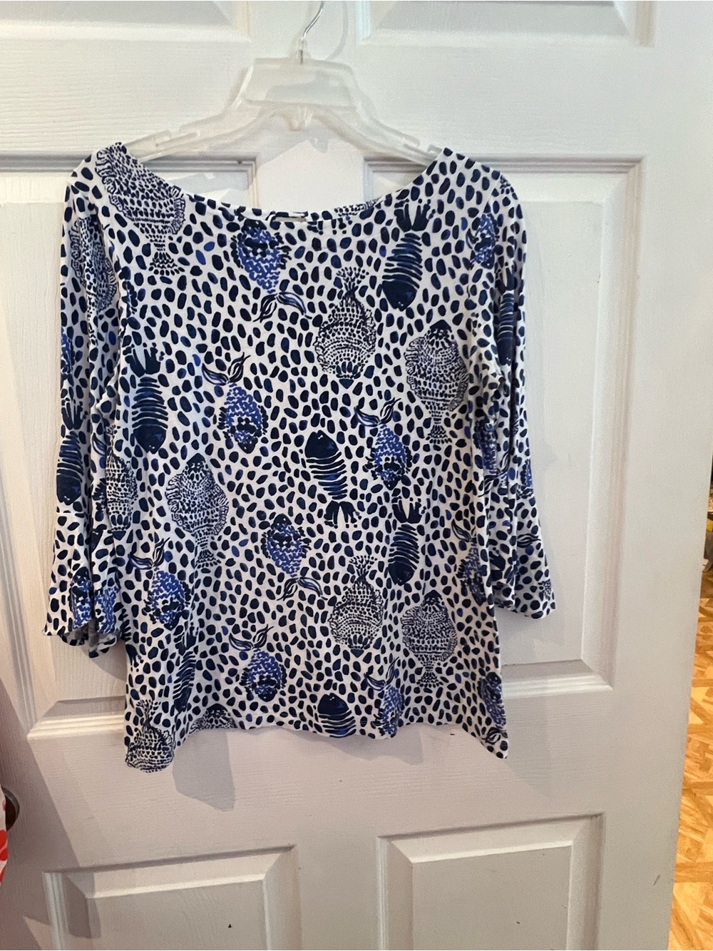 Lilly Pulitzer Navy and White Printed Long Sleeve Boatneck Top